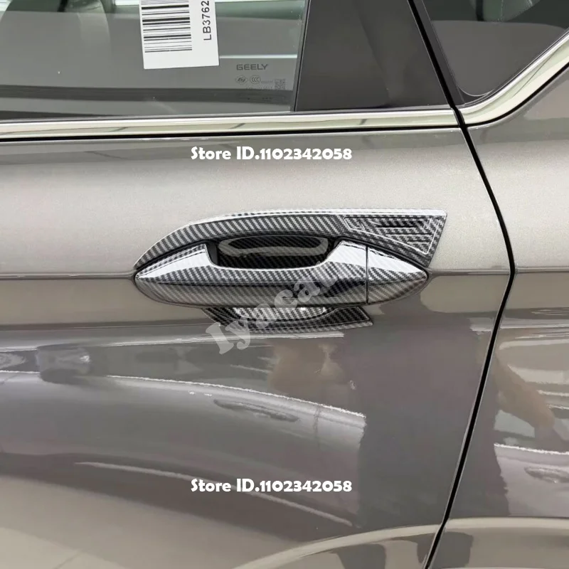 LHD RHD for Geely Coolray 2019-2025 ABS Chrome Carbon Fiber Black Look Car Door Handle Bowl Cover Anti Scratch Protective Trim
