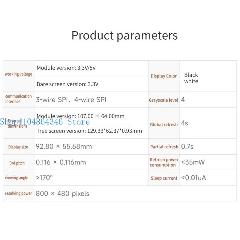 

5asd 4.26inch Electronic Paper Display LCD ePaper Panel 800×480 Communicatio 40PIN GPIO for RPI