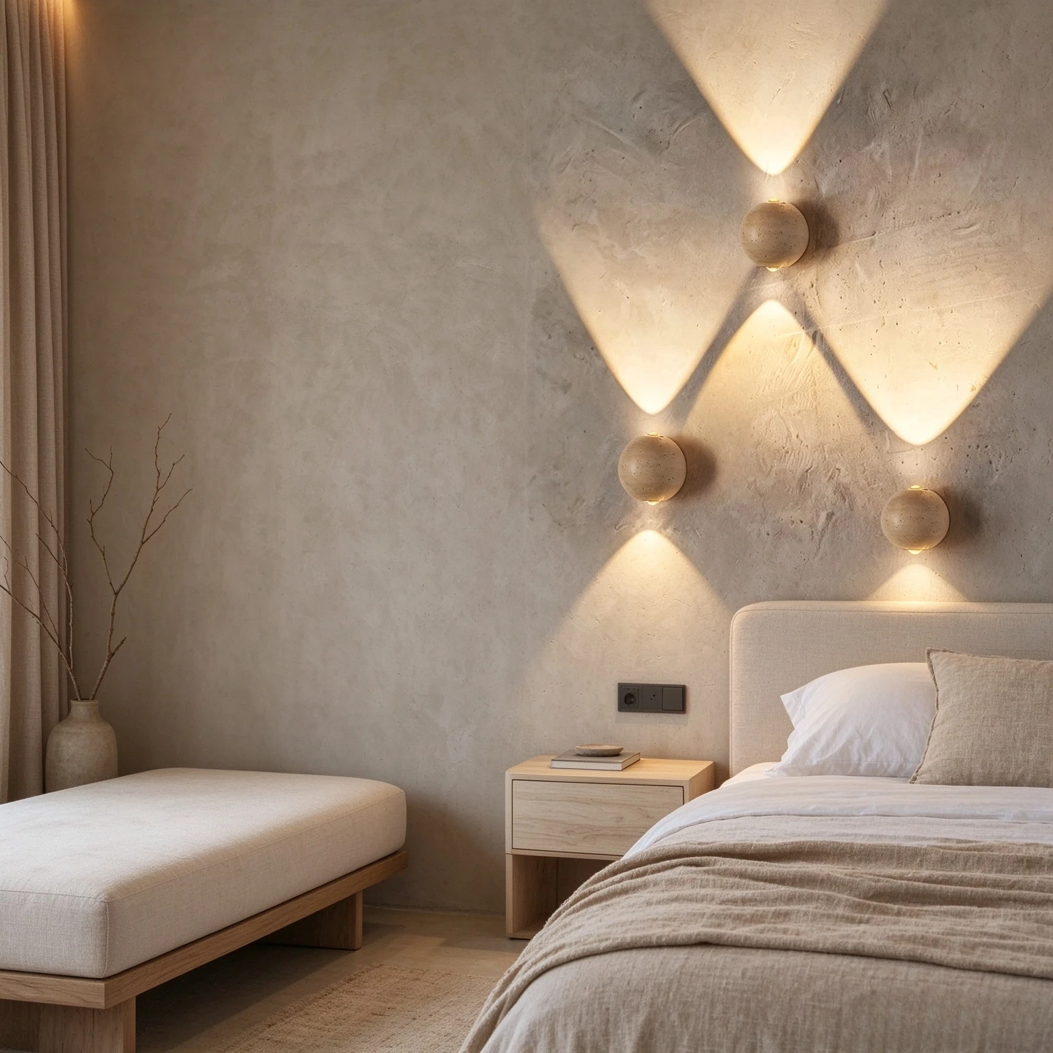 Creamy Style Wabi Sabi Travertine Wall Lamp Natural Stone Sphere LED Backlight Minimalist Bedroom Bedside Hallway Decor