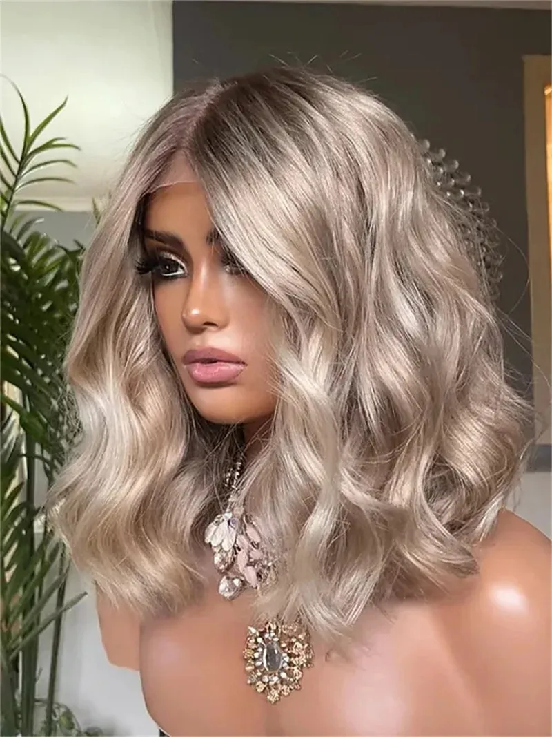 180 الكثافة الرماد شقراء الجسم موجة قصيرة الدانتيل الباروكة الأمامية HD شفافة 13x4 أومبير الرماد شقراء الجبهة الدانتيل الباروكات الاصطناعية للنساء