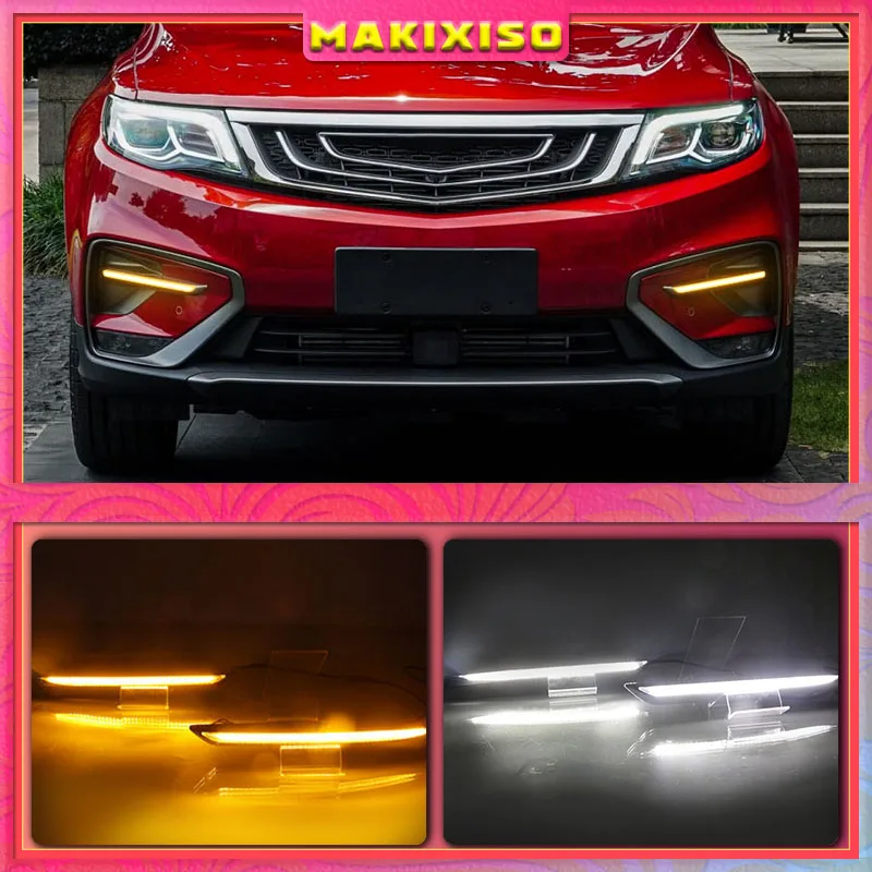 

2Pcs Car LED Daytime Running Light Fog Lamp Frame Fog Light for Geely Boyue Proton X70 2018