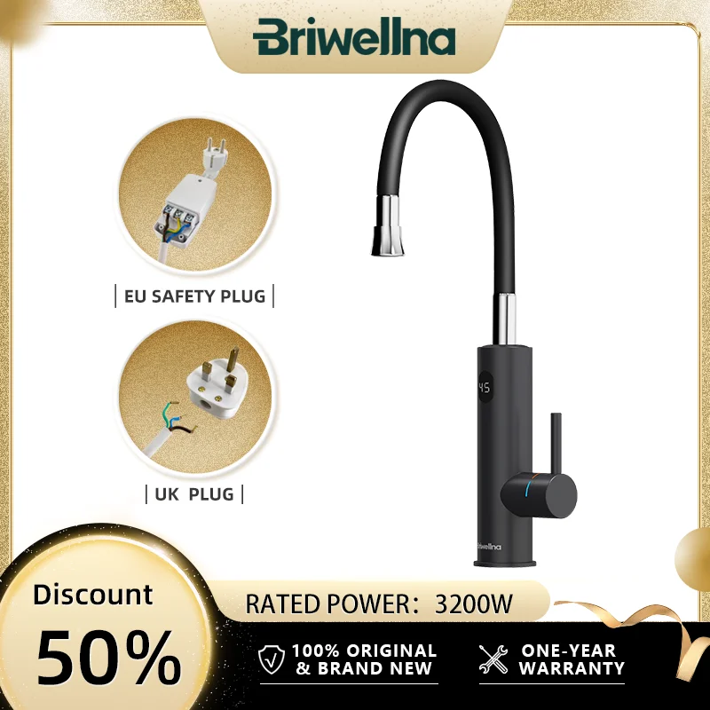 Briwellna Electric Water Heater 220V 2 in 1 Kitchen Faucet Tankless Water Heater Tap Flowing Electric Faucet Shower Geyser