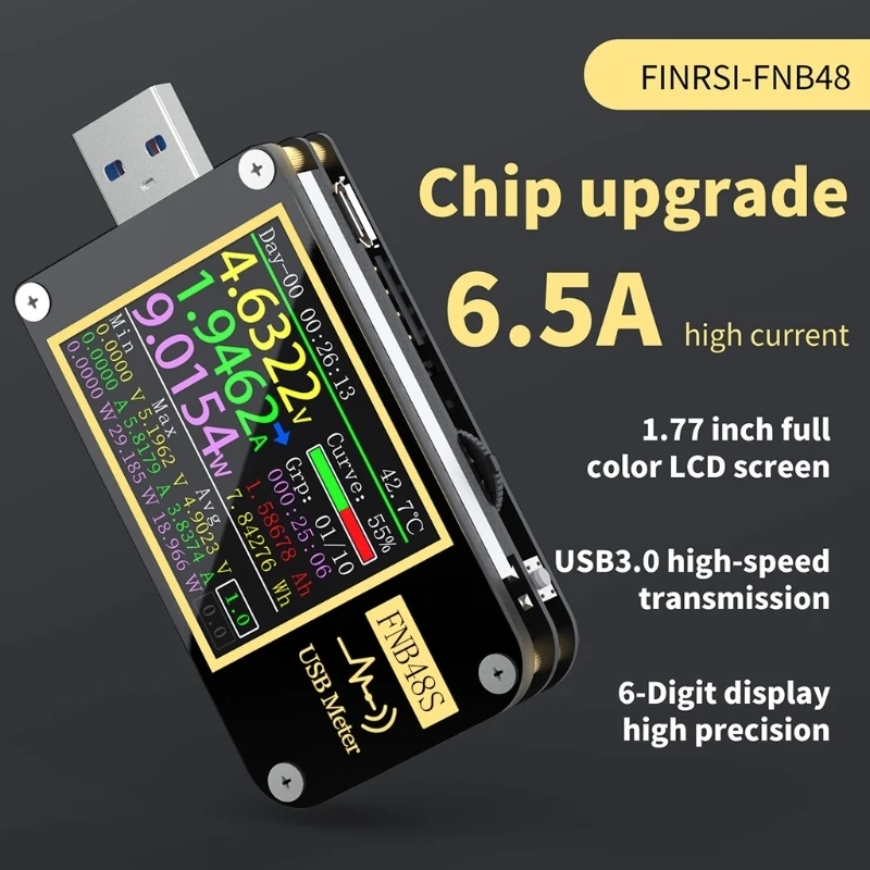 Imagem -04 - Amperímetro e Voltímetro Testador Usb Qc4 Mais Pd3.0 2.0 Pps Protocolo de Carregamento Rápido Fnb48-voltímetro