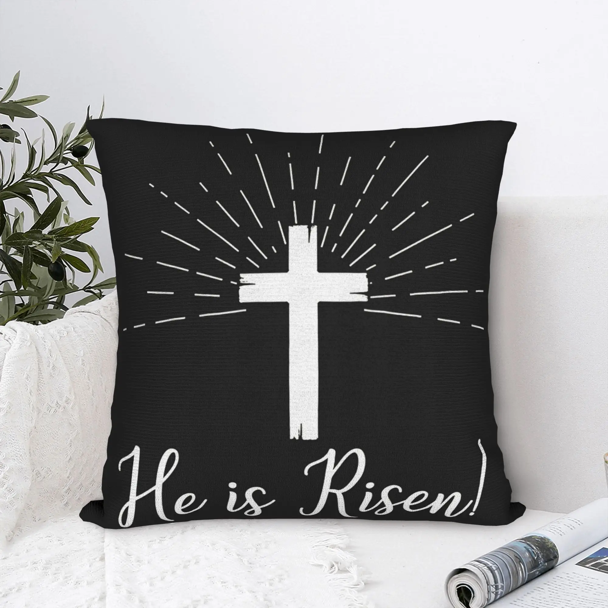 He is Risen Boho Easter Christian Cross Pillow Cover  Kawaii Pillow Case For Wedding Party Home Decor Custom Cushion Cover Gift