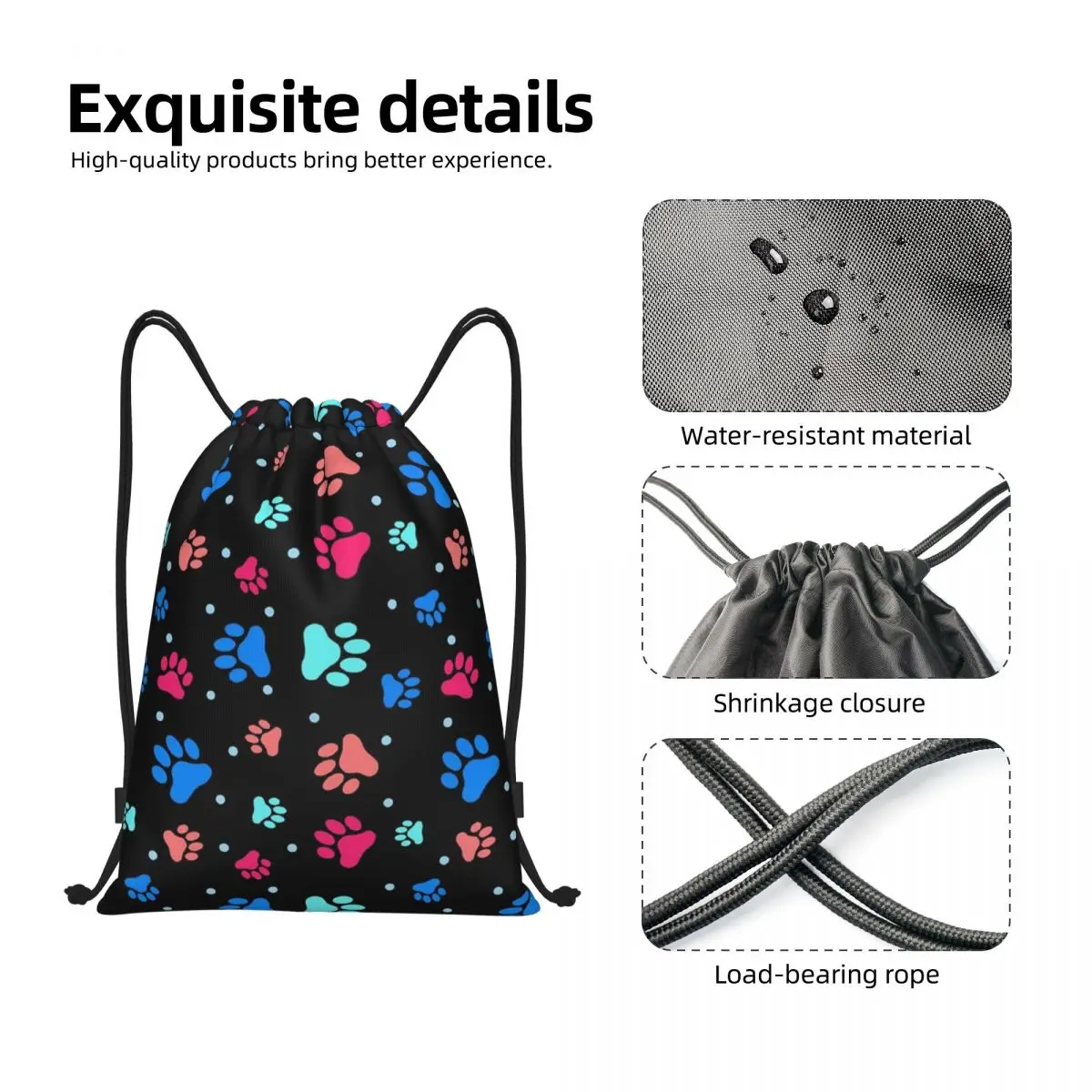 Custom Color Dog Paw Prints Drawstring Backpack Women Men Gym Sport Sackpack Portable Training Bag Sack