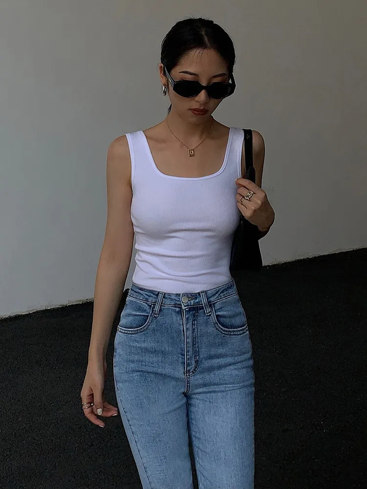 

Sexy Slim Fit Solid Color Summer Ribbed Vest Street Style Trendy Women's Cross-Border Fashion High Elasticity Short Length