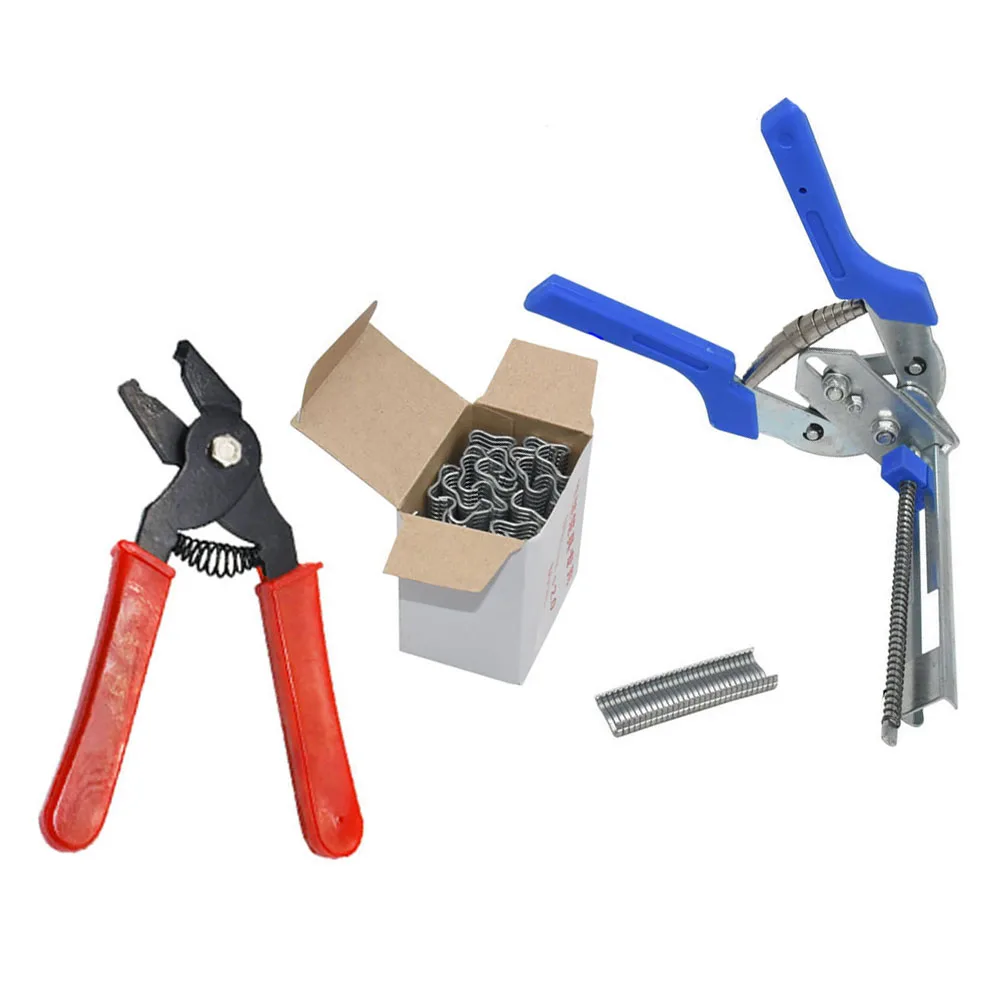 Hog Ring Plier Tool and 600 Pcs M Clips Staples Chicken Mesh Cage Wire Fencing Caged Clamp Rabbit Cage Fixing Forceps