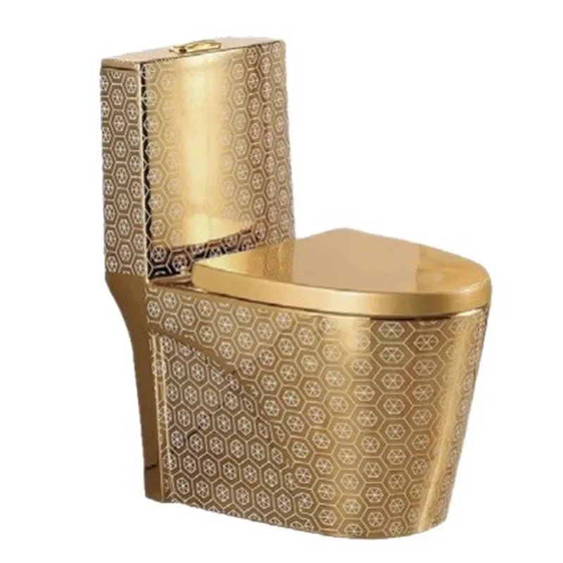 Gold Electroplated Ceramic Toilet Siphon Water Saving Deodorant Luxury Bathroom Fixture for Middle East Market