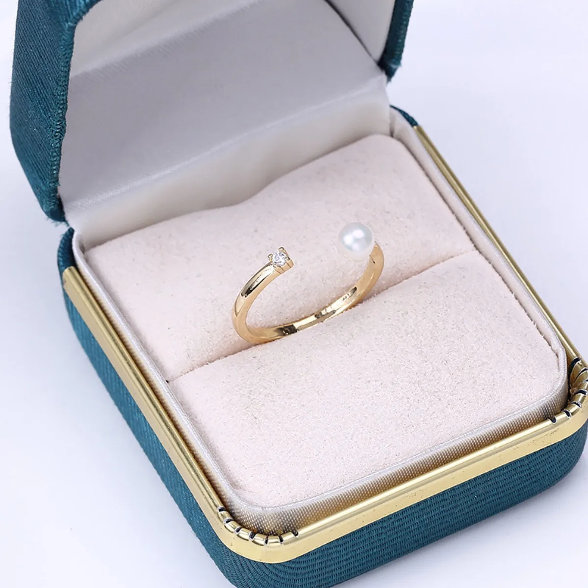 Brass 14K Gold Tarnish‑Resistant Simple Ring Bezel Blank For Women DIY Pearl Ring Jewelry Making Findings Accessories