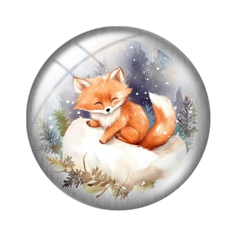 Watercolor  lovely and happy fox 10pcs 12mm/16mm/18mm/25mm Round Photo Glass Cabochon Demo Flat Back Making findings