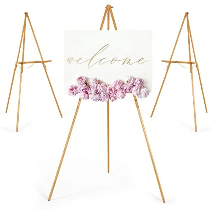 

3Pcs 63" Easel Stand for Wedding Signs Adjustable Wooden Display Easel with Holder Tripod Floor Easel for Welcome Board Poster