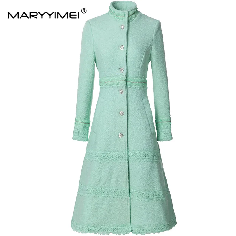 

MARYYIMEI Autumn Winter Fashion Sweet Style Coat Women's long sleeve Stand Collar Single-Breasted Daily Basic Long Overcoat