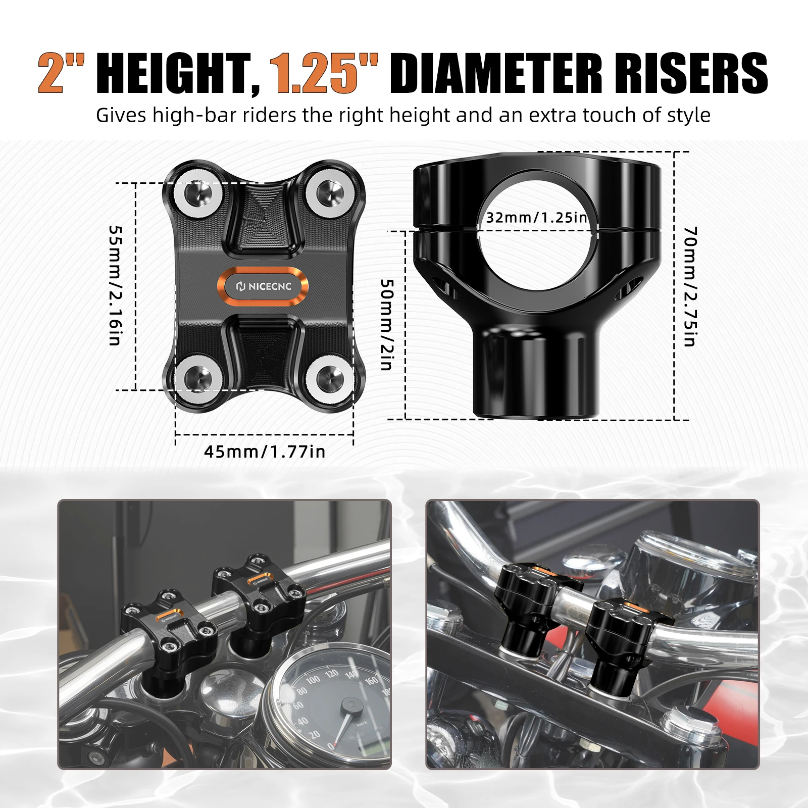 For Harley Dyna Wide Glide FXDWG Street Bob FXDB Low Rider FXDL Fat Bob FXDF 2008-2017 Super Glide NICECNC 2" Handlebar Risers view 2