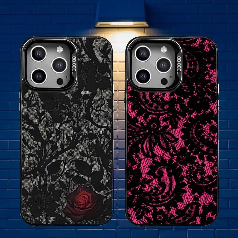 

Black lace print New Hot Phone Case For iPhone 16,15,14,13,12,11,Mini,Pro,E,MAX Gray Matte Silicone Black Cover