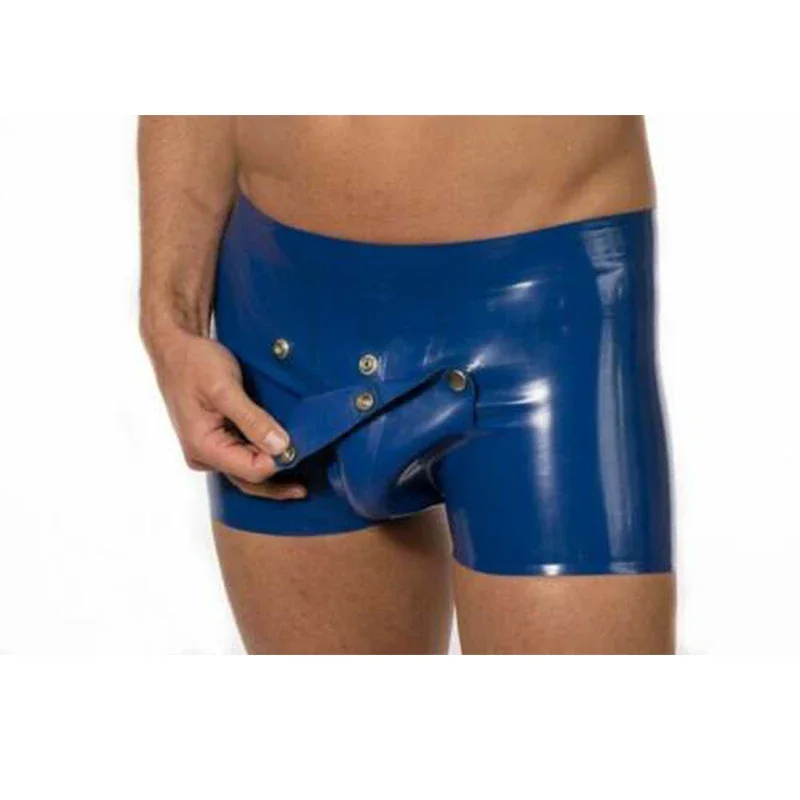 Latex Catsuit Rubber Gummi Male Hole Cover Short Pants Front Customize 0.4mm Fetish Men Underwear