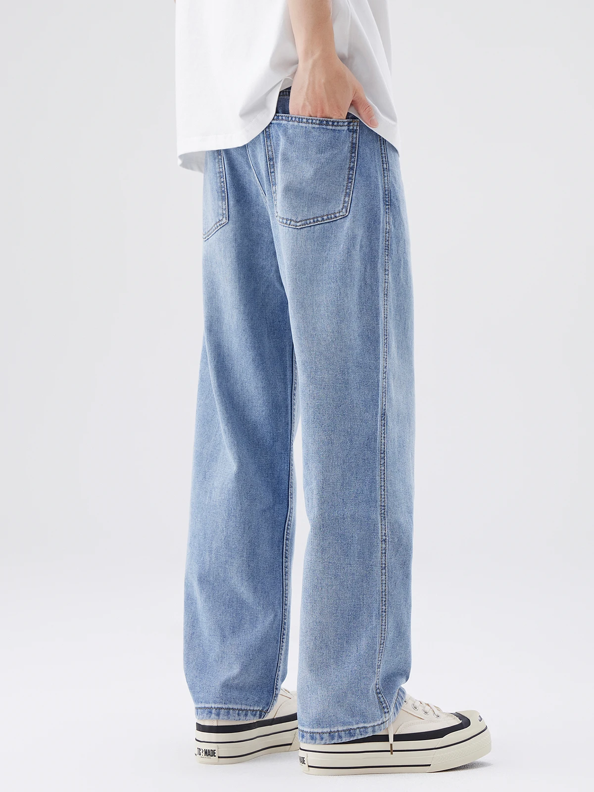 ضوء وا مستقيم الساق الرجال الجينز الصيف رقيقة الأمريكية الرجعية واسعة الساق السراويل الطويلة غير رسمية فضفاضة تناسب الجينز الشباب ular Sle