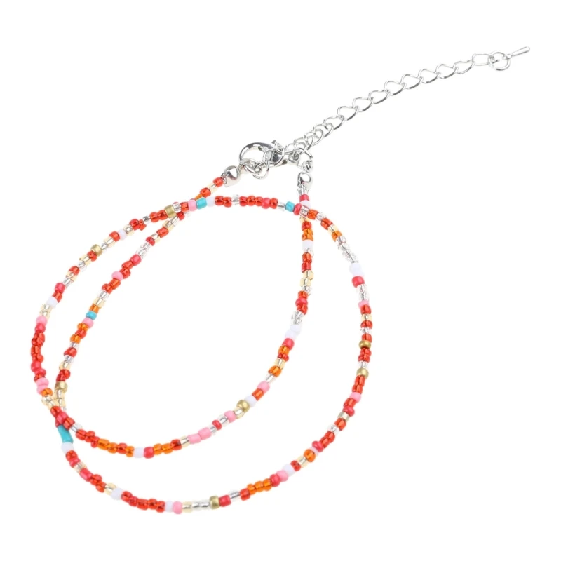 Y1UB Colorful Handmade Beaded Necklace Adjustable Length Designed Bohemian Neck Jewelry Short Clavicle Chain