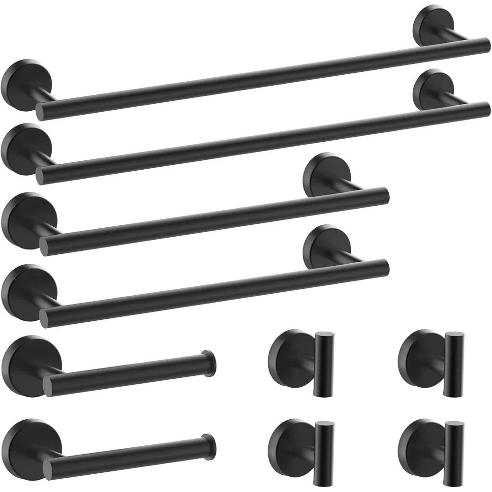 

10Pcs Matte Black Bathroom Hardware Set - includes 24&18inch Towel Bar, Robe Hook, Toilet Paper Holder, 2 Pack 5 Piece Bathroom