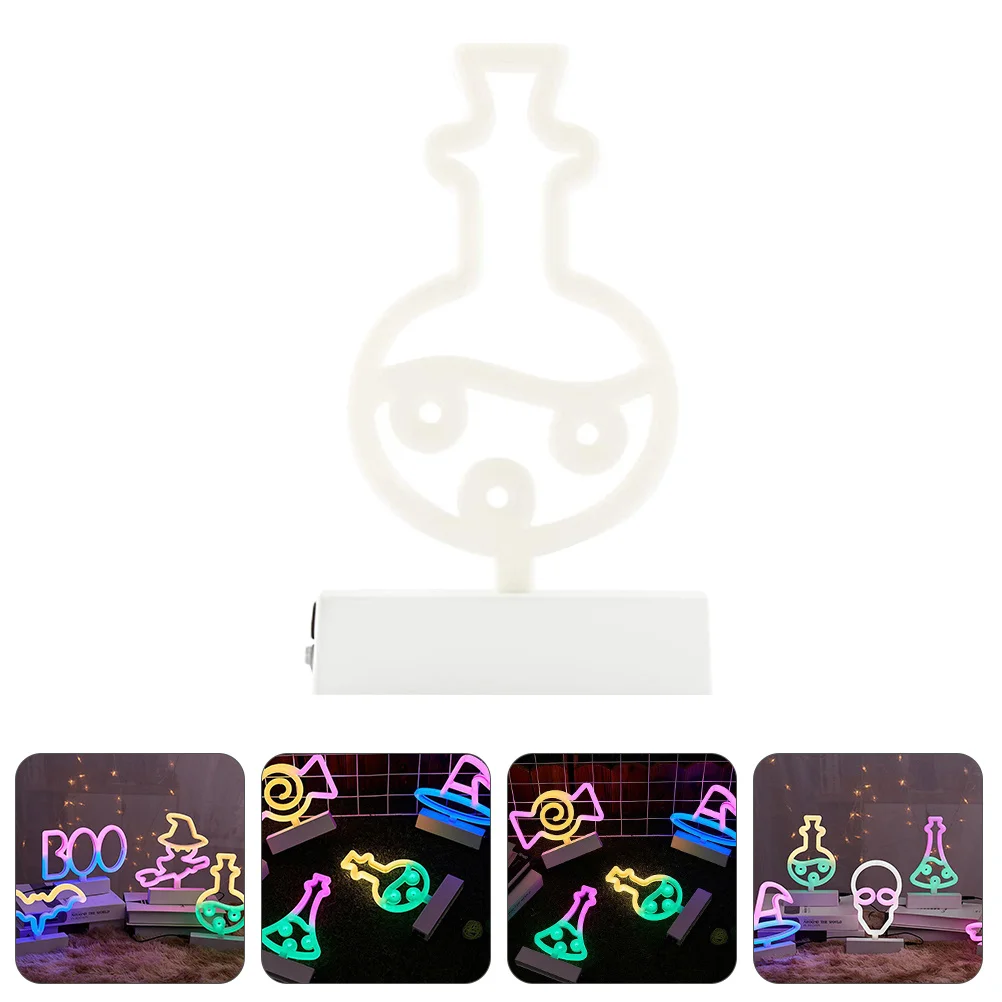 1 Buah Lampu Neon Halloween Bentuk Botol Lampu Malam LED Dekorasi Pesta Halloween Lampu Meja Bentuk Botol