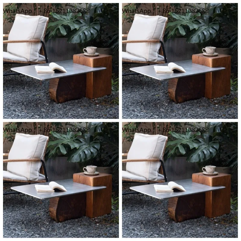 LLY outdoor solid wood coffee table courtyard furniture mix and match 304 stainless steel coffee table coffee table