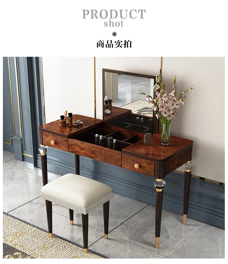 American-Style Solid Wood Bedroom Flip Mirror Solid Wood Neoclassical Simple Makeup Table