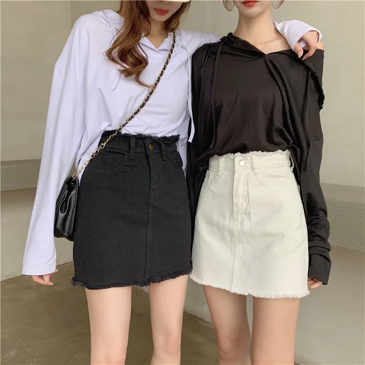 

Fall 2025 Women's A-Line Skirt Thin Summer plus Size Big MM Frayed Hem Wrap Body ort Denim Skirt High Waist Korean Sle