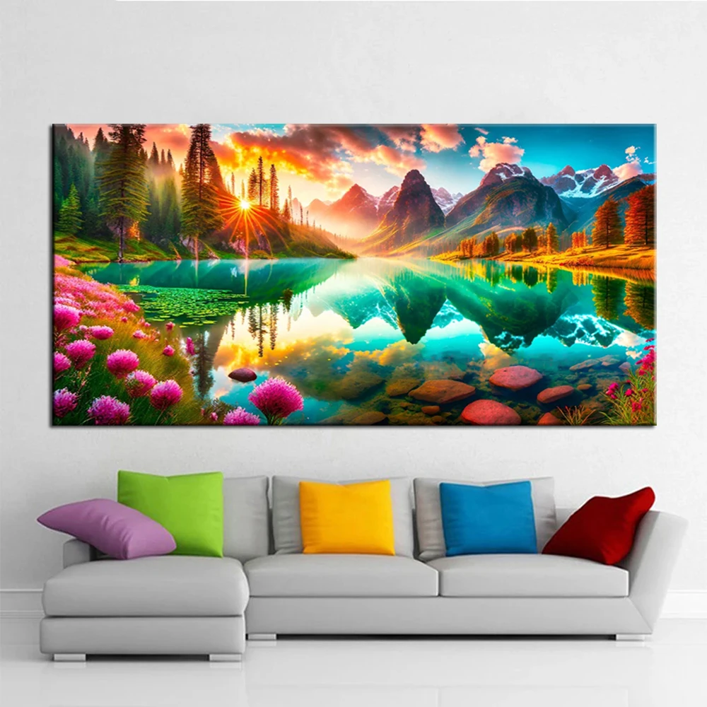 5D DIY Diamond Painting Beautiful Mountains And Rivers Picture Mosaic Embroidery Full Drill Cross Stitch Rhinestones Home Decor