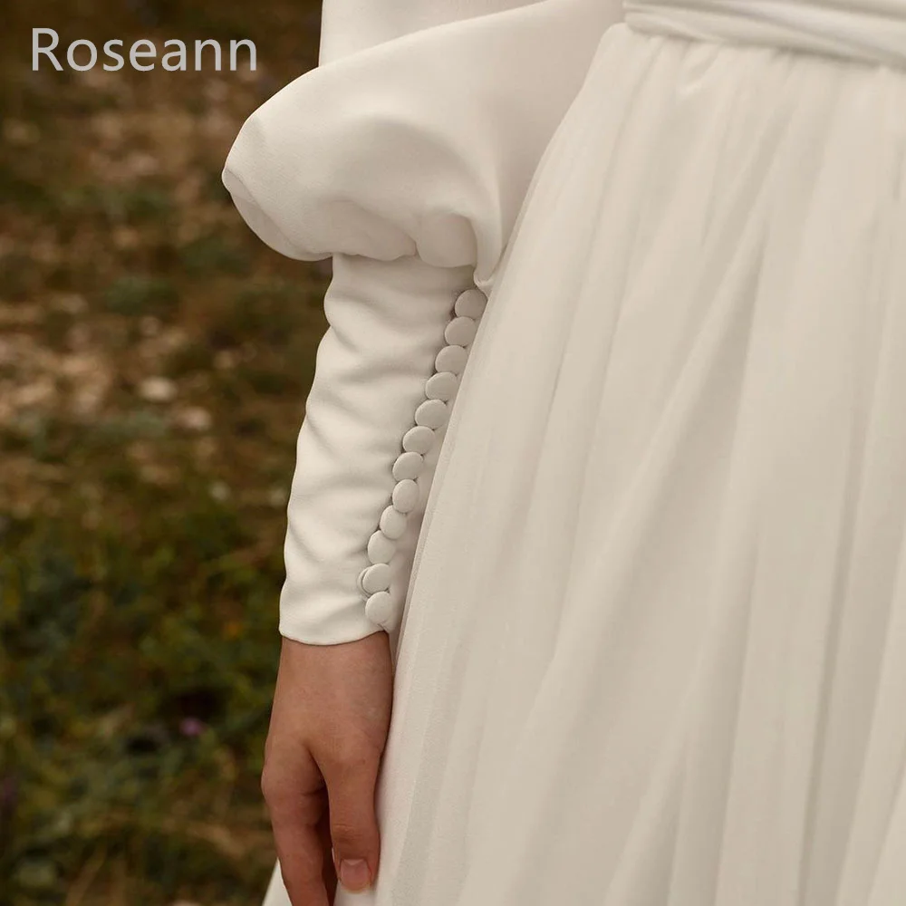 Abiti da sposa musulmani con collo alto bottone in raso pieghettato drappeggiato nuovo Design abito da sposa lunghezza del pavimento spazzola treno robe de mariée