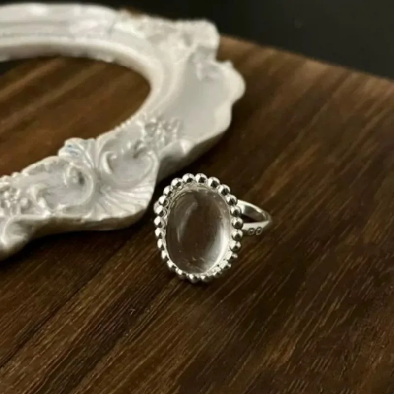 PANJBJ 925 Sterling Silver Geometry Crystal Ring For Women Transparent Design Minimalism Versatile Ins Jewelry Gift Dropshipping