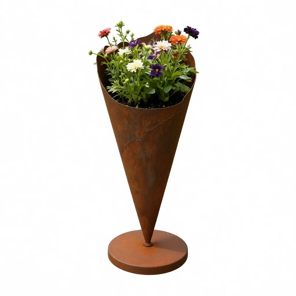 Vintage Style Metal Ice Cream Cone Planter Rustic Iron Flower Pot Decorative Ornament For Home Garden Yard Creative Decor