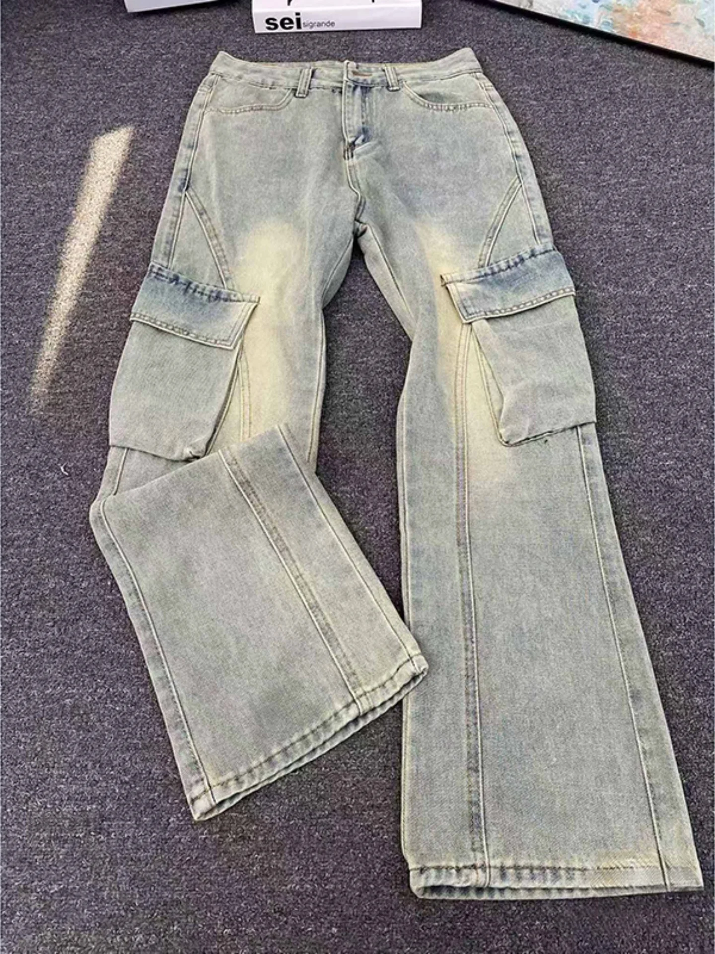 

American Sle Loose Fit Straight Leg Jeans Men's Workwear Denim Pants Bell Bot Slimming Tapered Knife Trendy