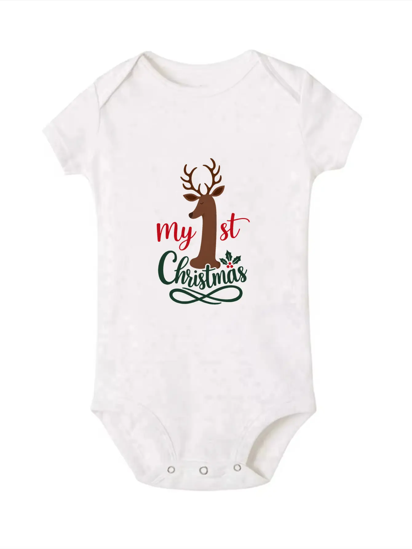 My 1st Christmas Baby Bodysuit Reindeer Number 1 Print Newborn Romper Short Sleeve Infant Jumpsuit Xmas Holiday Baby Shower Gift