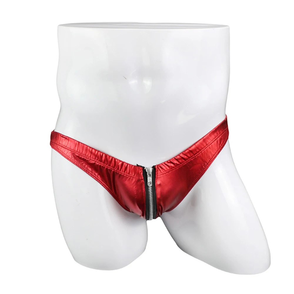 

Men Wet Look Faux Leather Zip Bikini Briefs Underwear Glossy Bulge Pouch G-String Thongs 2022 New Men's Erotic Sissy Lingerie