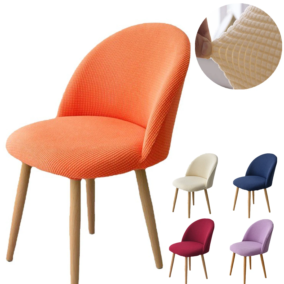 

Jacquard Semi-circular Stool Cover Jacquar Low Back Duckbill Dining Chair Covers Soft Makeup Chair Slipcovers for Home Hotel