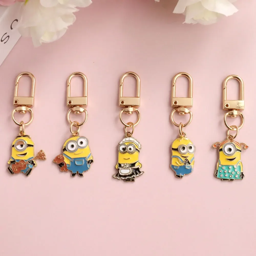 New Minions Kevin Bob Keychain Cartoon Toys Model Silicone Pendant Keyring Cosplay Car Backpack Key Holder Accessories Kid Gifts