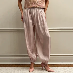 Linad Elegant Pink Crepe Loose Bloomers For Woman Street Chic Pleated Tr