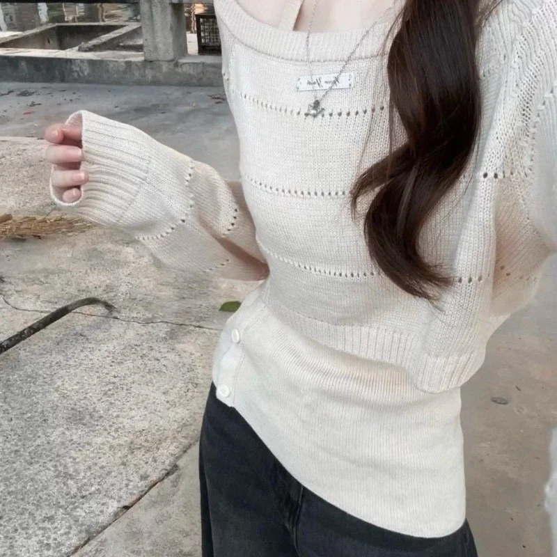 

Elegant Sweet Pullovers Women Korean Style Two-piece Set Sweaters Vintage Harajuku Casual Loose Aesthetics Jumpers