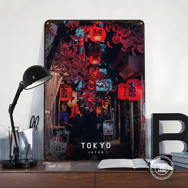Tokyo Printed Posters Customizable Wall Art Retro Vintage Metal Tin Signs for Home Room Wand Deko Desk Decor Decoration Gaming