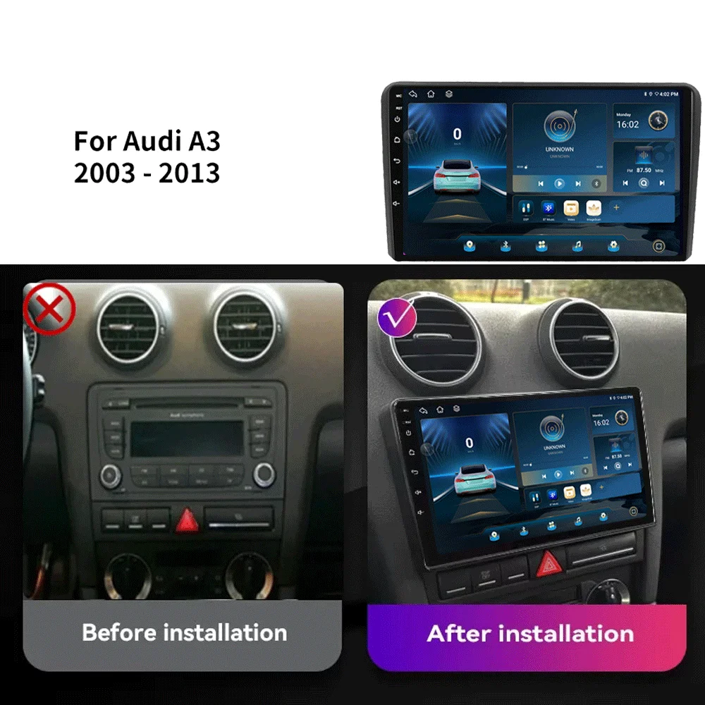 Android 16 Carplay Auto Car Radio For Audi A3 8P 2003-2013 2din Multimedia Player GPS Navigation Audio Stereo DSP 360 Camera 4G