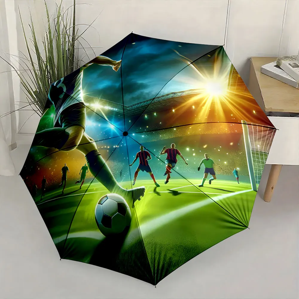 1PC Dynamic Soccer Scene Umbrella: Perfect for Sports Fans Print 8 Iron Ribs Folding Umbrella Auto-Open Fashion Sunshade