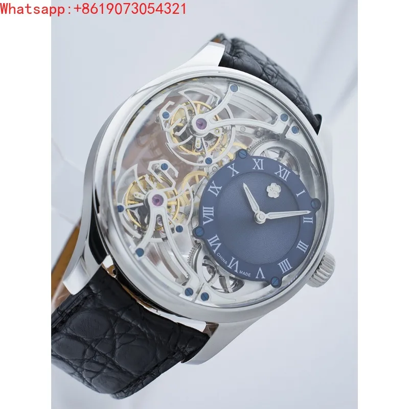 The Great Qin Empire YINGHUA forward and reverse double tourbillon flying suspension watch men's luminous mechanical watch steel view 5