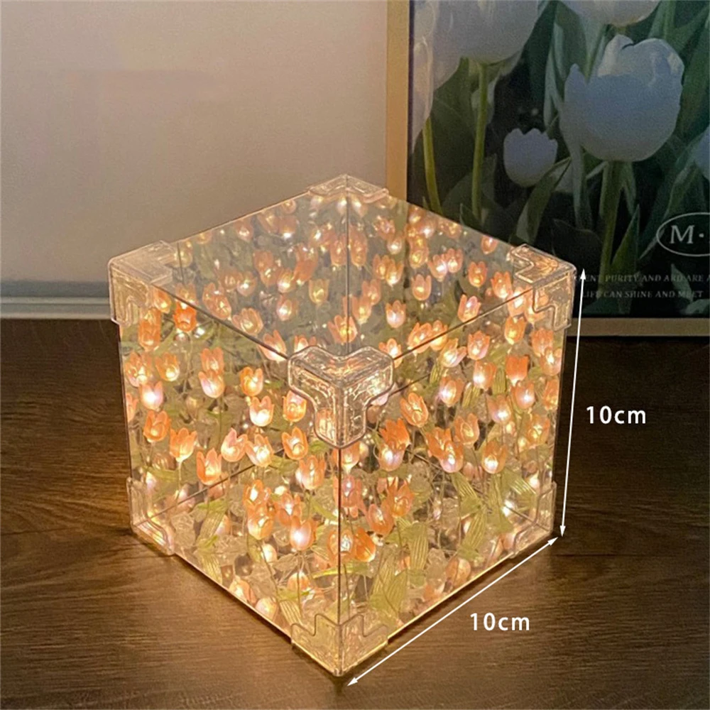 Creative Diy Tulip Flower Sea Cube Three-Dimensional Small Night Lamp Material Package for Girlfriend Couple Girlfriends