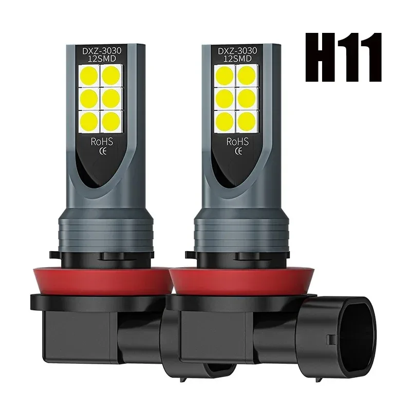 EURS 2pcs H8 H9 Led H11 9005 HB3 9006 HB4 Car 3030 12smd Fog Headlight Bulbs 6000K White Auto Fog Lamp Day Running Light 12V