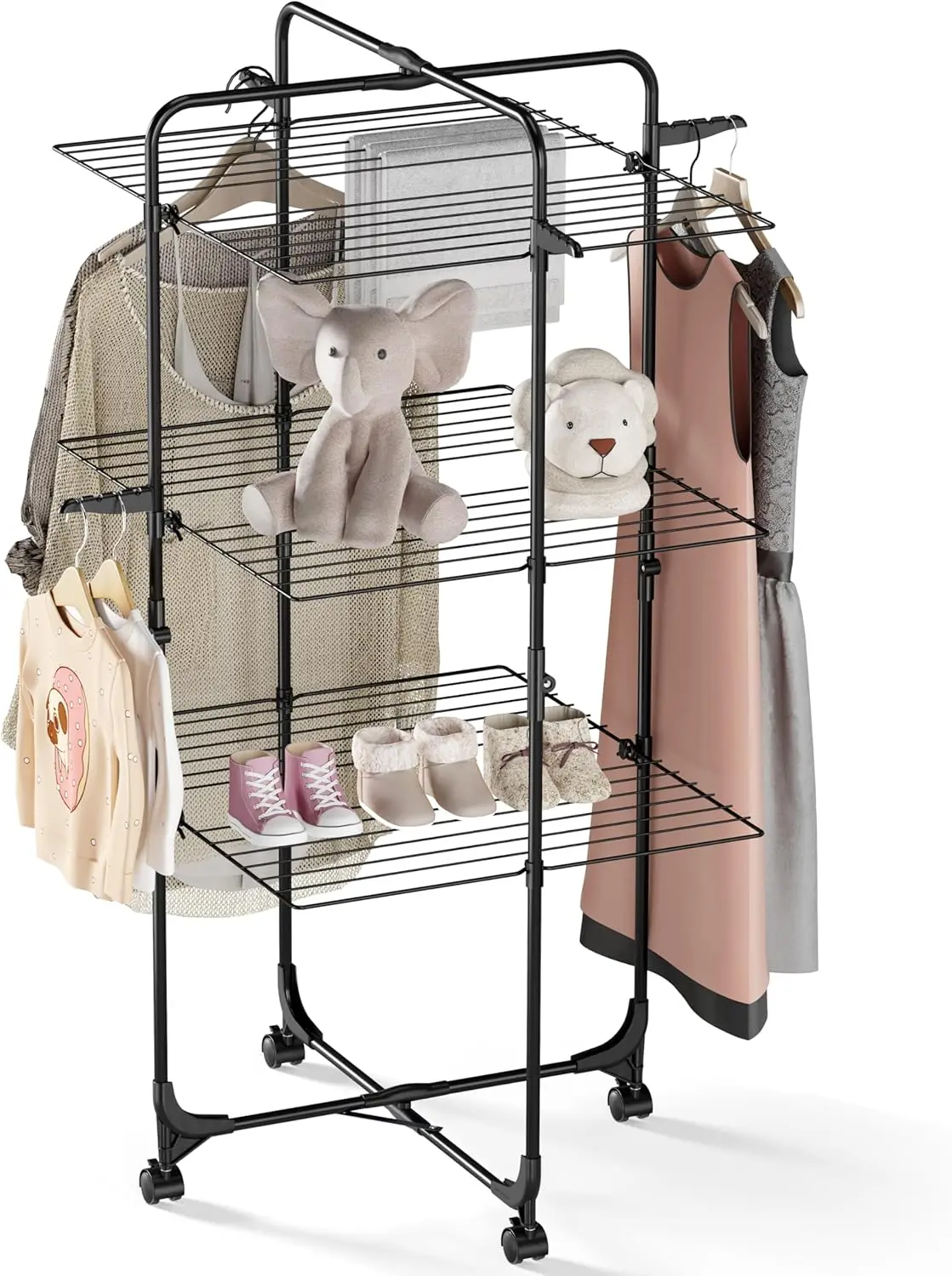 

Clothes Drying Rack Wall-Mounted Drying Rack Clothing Small Accordion Laundry Rack 9 Staggered Hanging Rods Expandable and Retra