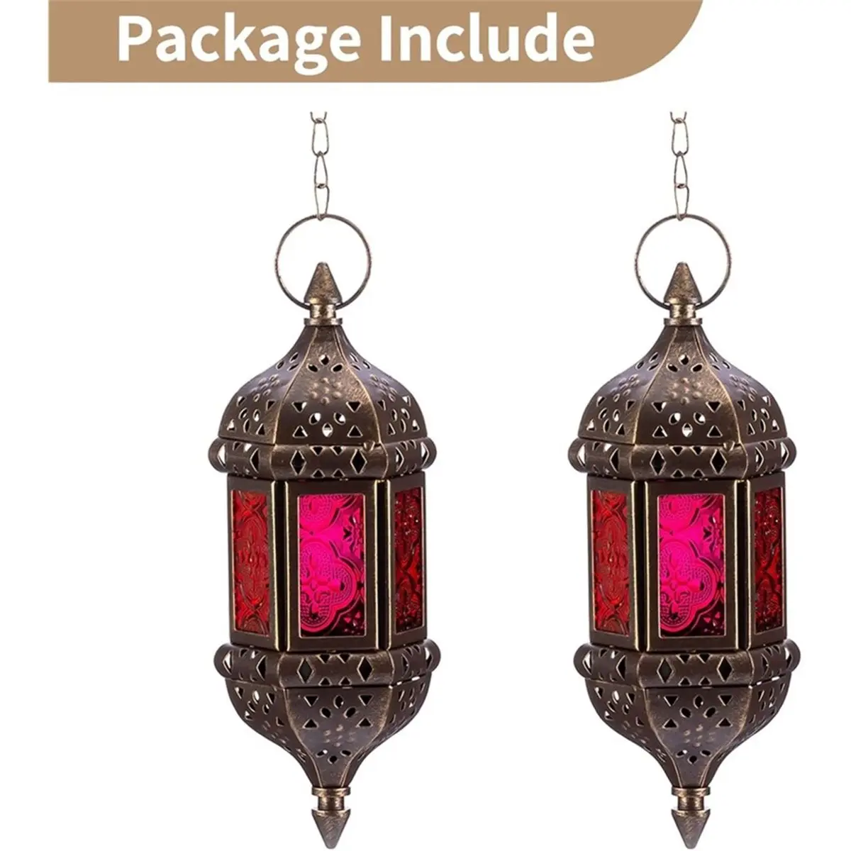 2 Pcs Hanging Hexagon Decorative Moroccan Candle Lantern Holders, Handmade Hanging Tea Light Holder