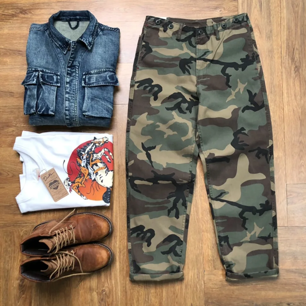

Retro camouflage loose tapered pants American casual pants men's large straight outdoor work pants