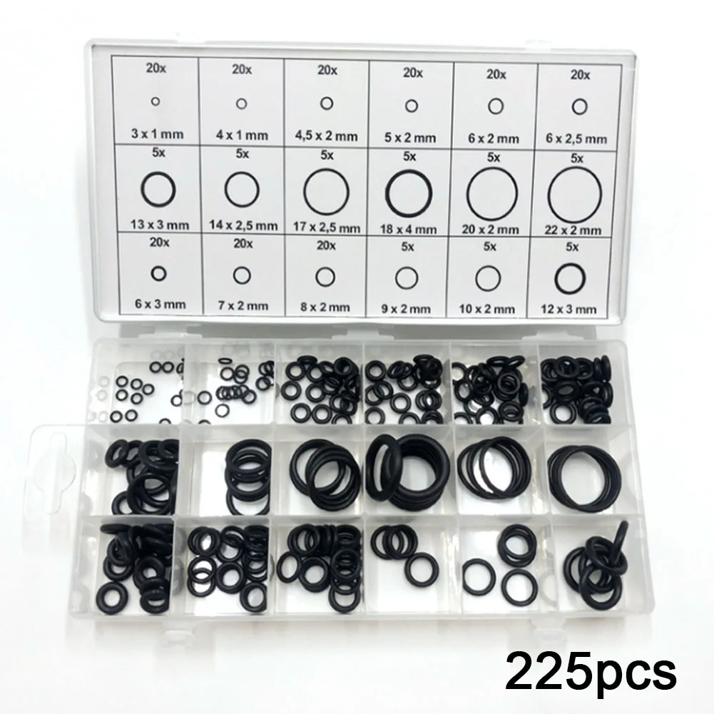 18 Sizes Rubber O-Ring Kit 225pcs Automobiles Flat Gasket Gasoline Resistance O Ring Washer Seal Car Accessory