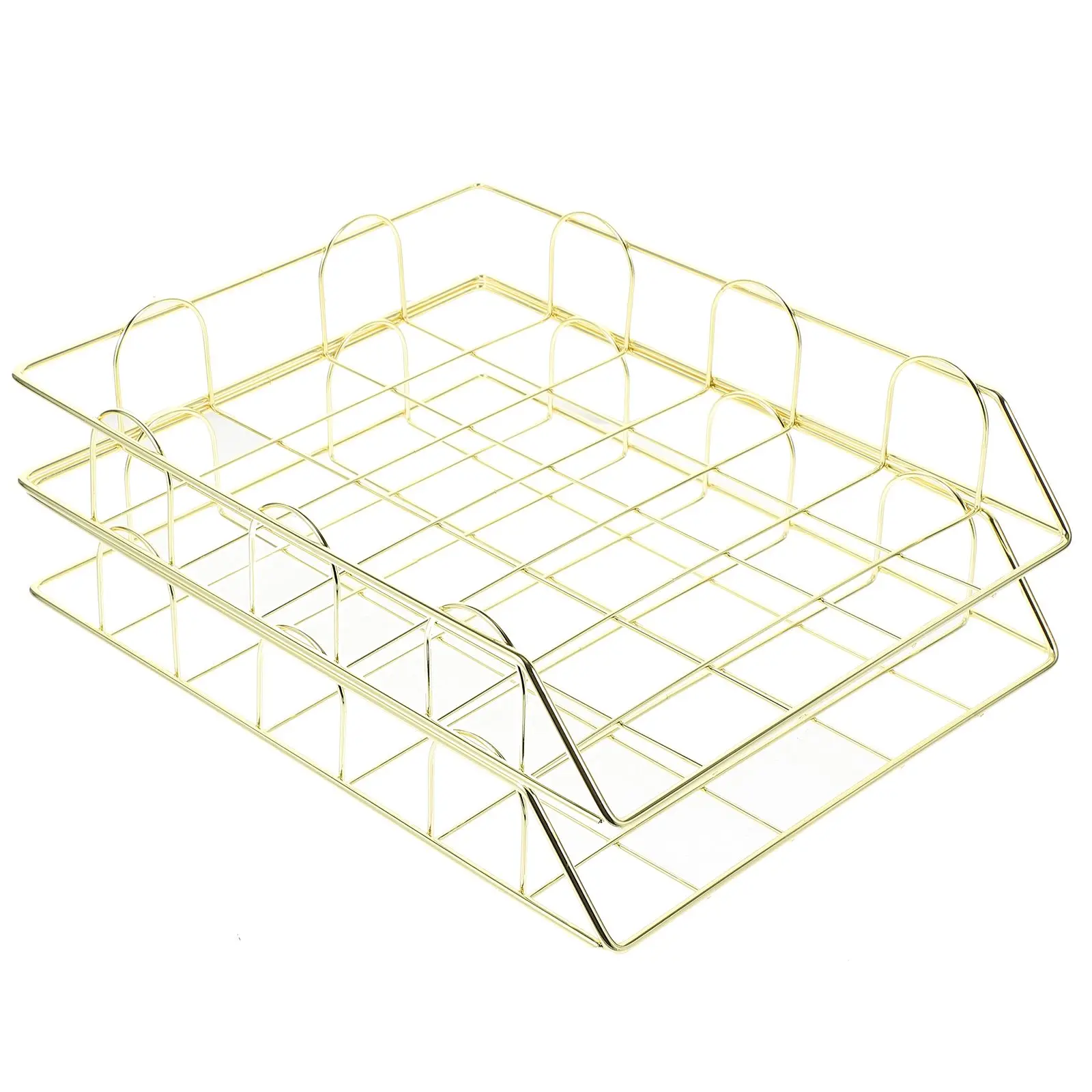 Ganizador de archivos de Metal, suministros estéticos de oficina, cesta de malla dorada, soporte de documentos de hierro resistente, bandeja de escritorio, solución de almacenamiento, 2 uds.