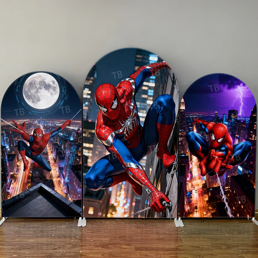 

Marvel Spider-Man City Arch Backdrop Cover Kids Party Decoration Photo Booth Props Festive Background Supplies