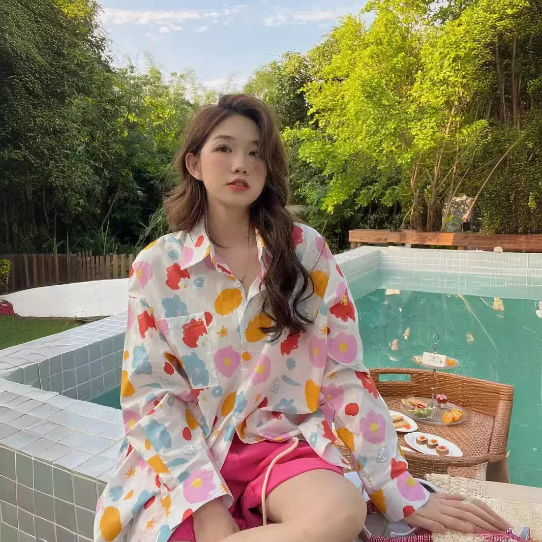 

Рубашки с цветочным принтом, женские летние пляжные свободные дышащие универсальные праздничные топыY2k, топы в стиле Харадзюку, шикарная уютная уличная одежда для девочек